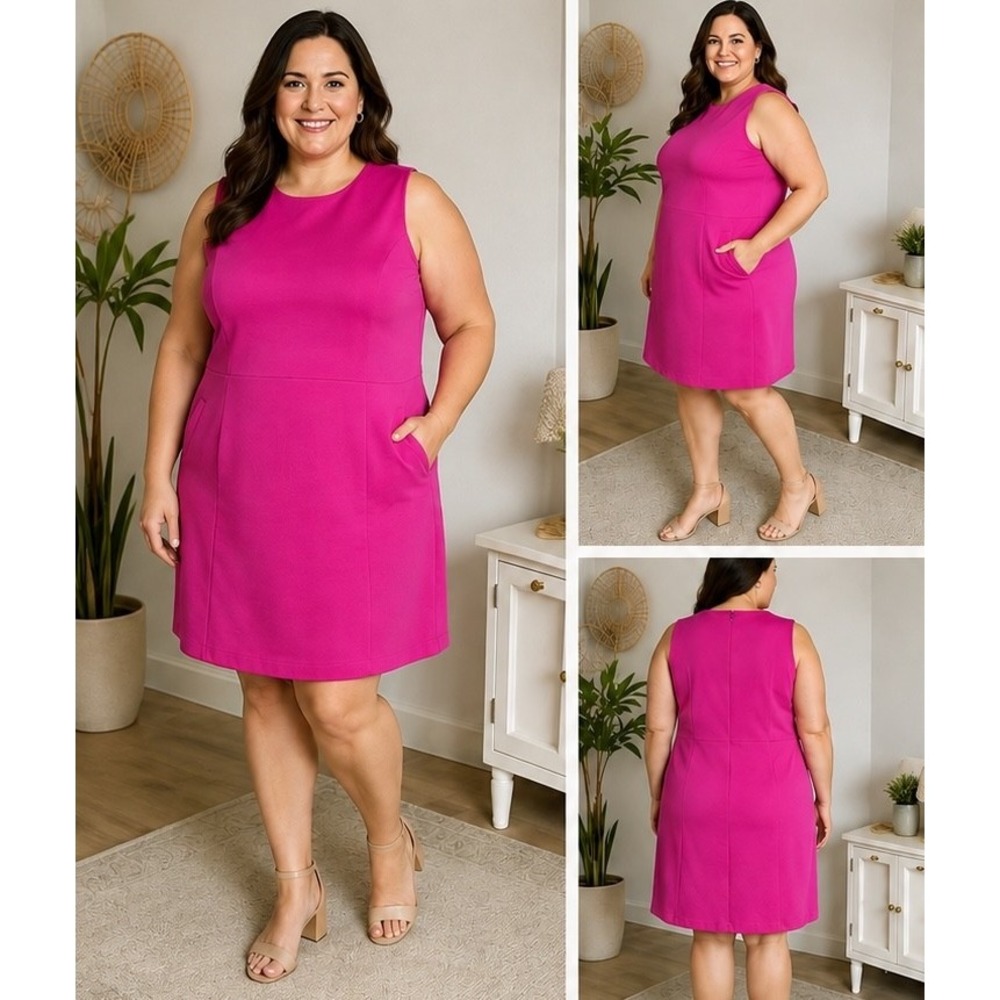 Lands' End 22W Hot Pink Ponte Sheath Dress with Pockets Sleeveless Plus Size 2XL